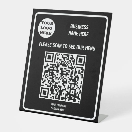 Benutzerdefiniertes Business Modern Black QR Code Sockelschild (Vorderseite)