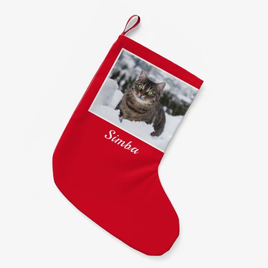 Benutzerdefiniertes Cat-Foto Personalisiert Kleiner Weihnachtsstrumpf (Vorderansicht (hängend))