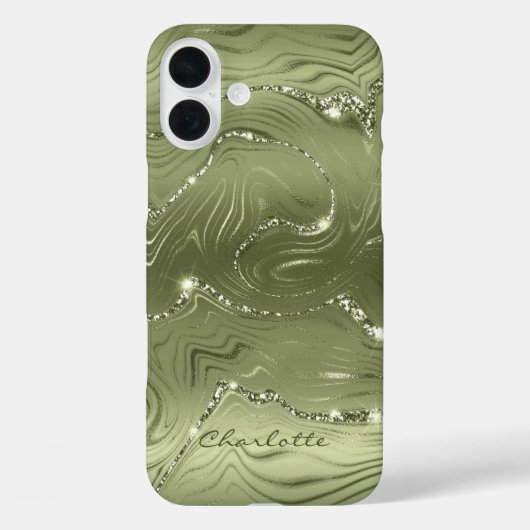 Benutzerdefiniertes Chic Olive Green Silver Glitze Case-Mate iPhone Hülle (Rückseite)