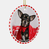 Benutzerdefiniertes Chihuahua-Foto mit Rot- und We Keramik Ornament (Rechts)