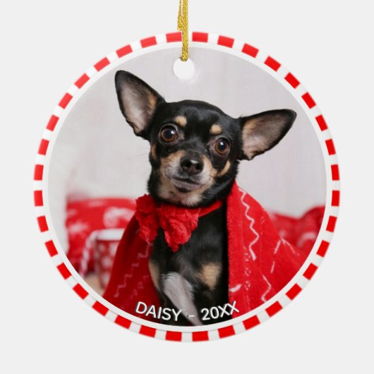 Benutzerdefiniertes Chihuahua-Foto mit Rot- und We Keramik Ornament (Hinten)