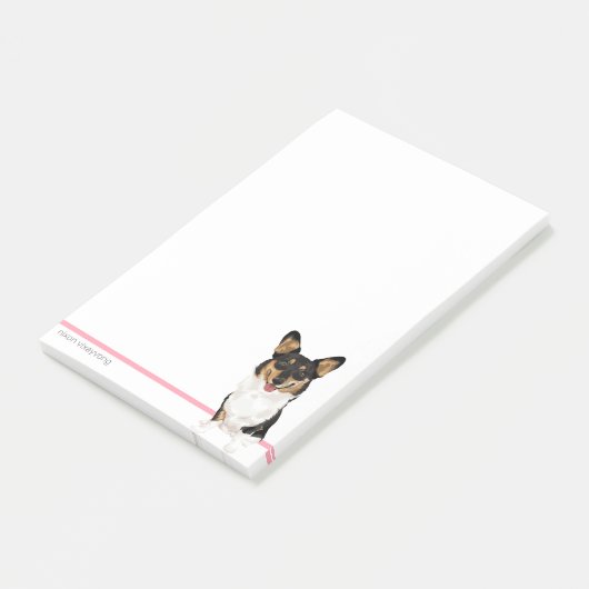 Benutzerdefiniertes Corgi Notepad mit rosa Namen Post-it Klebezettel (angewinkelt)