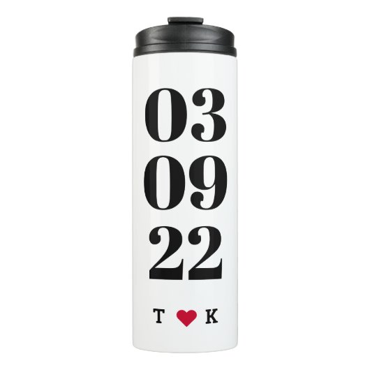 Benutzerdefiniertes Datum 4 Fotocollage-Initialen  Thermosbecher (Vorderseite)