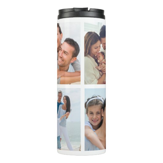 Benutzerdefiniertes Datum 4 Fotocollage-Initialen  Thermosbecher (Rückseite)