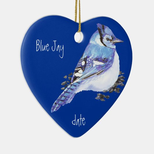 Benutzerdefiniertes Datum Blue Jay Bird Animal Keramikornament (Rechts)