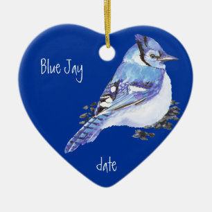 Benutzerdefiniertes Datum Blue Jay Bird Animal Keramikornament