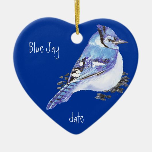 Benutzerdefiniertes Datum Blue Jay Bird Animal Keramikornament (Vorne)