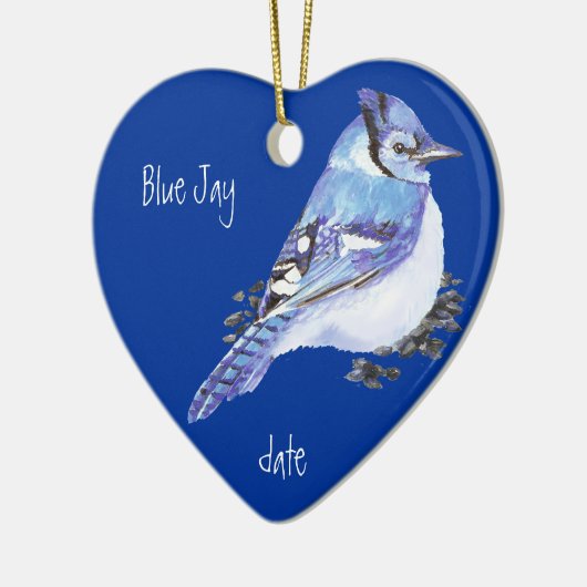 Benutzerdefiniertes Datum Blue Jay Bird Animal Keramikornament (Links)