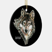 Benutzerdefiniertes Datum oder Text Wolf Kopf Logo Keramikornament (Rechts)