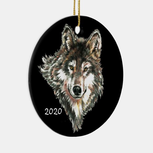 Benutzerdefiniertes Datum oder Text Wolf Kopf Logo Keramikornament (Rechts)