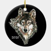 Benutzerdefiniertes Datum oder Text Wolf Kopf Logo Keramikornament (Hinten)