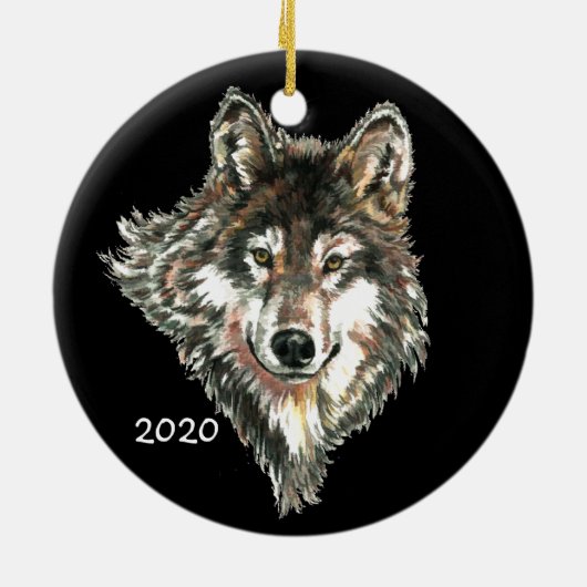Benutzerdefiniertes Datum oder Text Wolf Kopf Logo Keramikornament (Hinten)