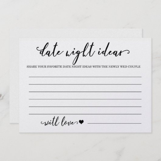Benutzerdefiniertes Datums Night Ideenkarte Brautp (Vorne/Hinten)