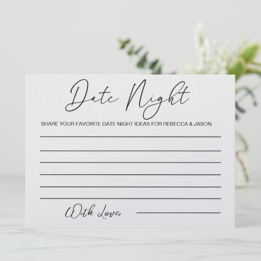 Benutzerdefiniertes Datums Night Ideenkarte Brautp Einladung (Stehend Vorderseite)