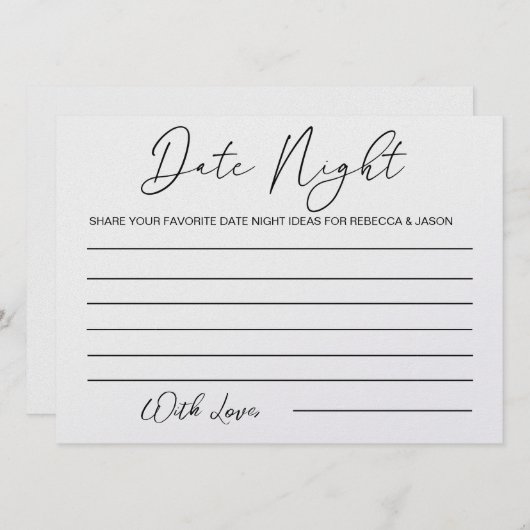 Benutzerdefiniertes Datums Night Ideenkarte Brautp Einladung (Vorne/Hinten)