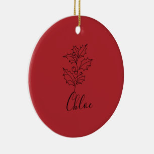 Benutzerdefiniertes Dezember-Stechpalme-Geburtsblu Keramik Ornament