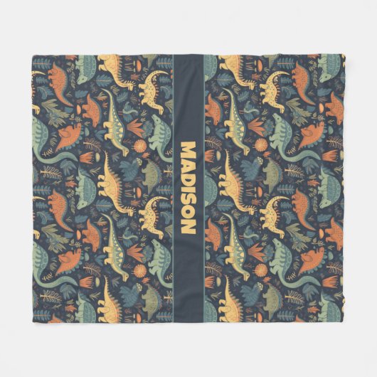 Benutzerdefiniertes Dinosaurier-Muster Fleecedecke (Vorderseite (Horizontal))