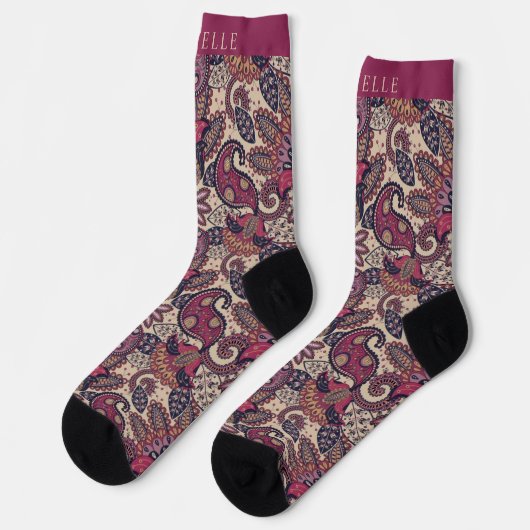 Benutzerdefiniertes, dunkelrosa Lila Paisley-Muste Socken (Linkes Detail)