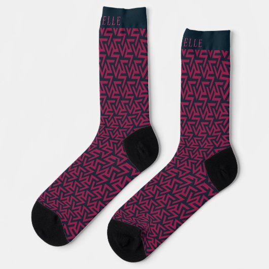 Benutzerdefiniertes dunkelrosa Lila schwarzes geom Socken (Linkes Detail)