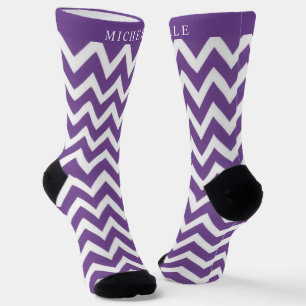 Benutzerdefiniertes Dunkelviolett Lila Weiß Chevro Socken