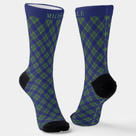 Benutzerdefiniertes dunkles Navy Blue Green Checke Socken