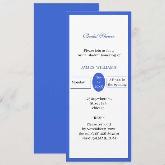 Benutzerdefiniertes einfaches blaues Brautparty Einladung (Vorne/Hinten)