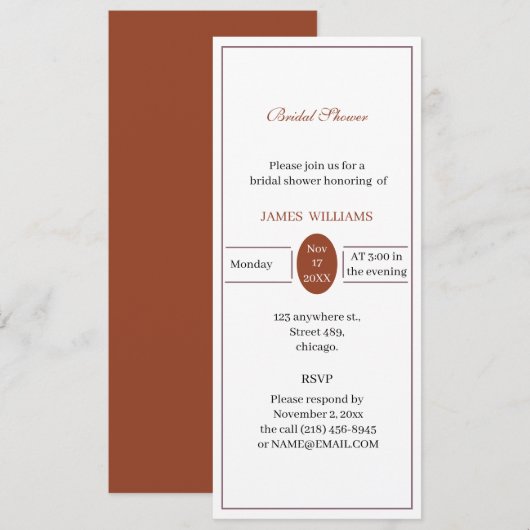 Benutzerdefiniertes einfaches braunes Brautparty Einladung (Vorne/Hinten)