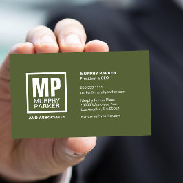 Benutzerdefiniertes einfaches Olive Green Monogram Visitenkarte