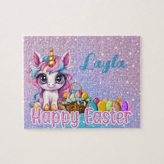 Benutzerdefiniertes Einhorn-Kindername Osterpuzzle Puzzle (Horizontal)