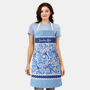 Benutzerdefiniertes Elegantes Blau-Weiß-Blumen-Pai Schürze