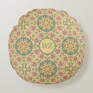 Benutzerdefiniertes Elegantes Blumenmuster Kaleido Rundes Kissen