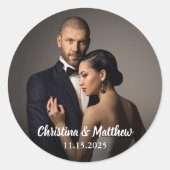 Benutzerdefiniertes elegantes Foto und Hochzeitste Runder Aufkleber (Vorderseite)