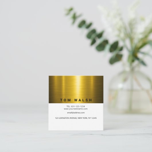 Benutzerdefiniertes elegantes Gold- und Weißdesign Quadratische Visitenkarte (Stehend Vorderseite)