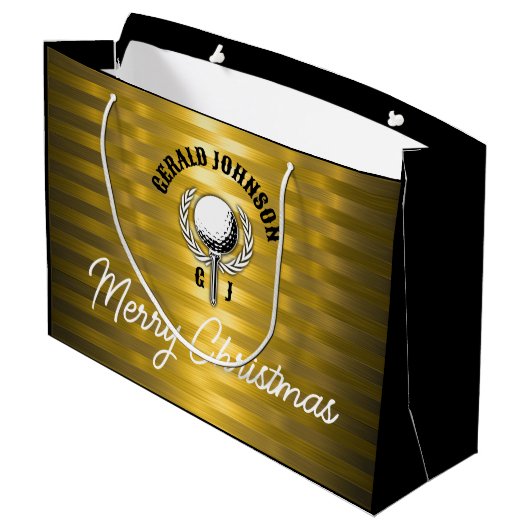 Benutzerdefiniertes elegantes Golf Monogram Design Große Geschenktüte (Rückseite Schrägansicht)
