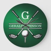 Benutzerdefiniertes elegantes Golf Monogram Design Große Wanduhr (Vorderseite)