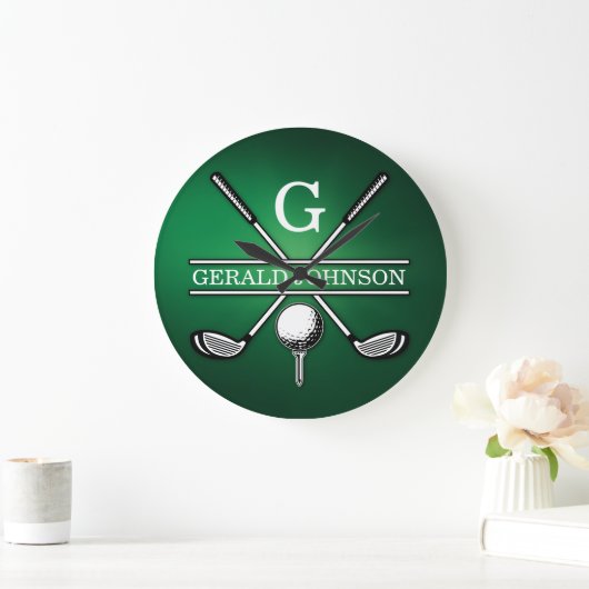 Benutzerdefiniertes elegantes Golf Monogram Design Große Wanduhr (Zuhause)