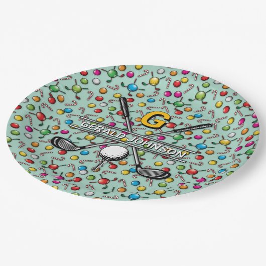 Benutzerdefiniertes elegantes Golf Monogram Design Pappteller (Schrägansicht)