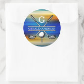 Benutzerdefiniertes elegantes Golf Monogram Design Runder Aufkleber (Tasche)