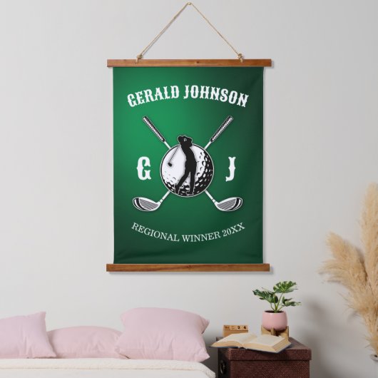 Benutzerdefiniertes elegantes Golf Monogram Design Wandteppich Mit Holzrahmen (Schlafzimmer)