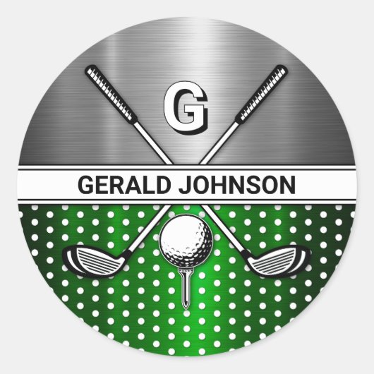 Benutzerdefiniertes elegantes Golf-Monogramm Runder Aufkleber (Vorderseite)