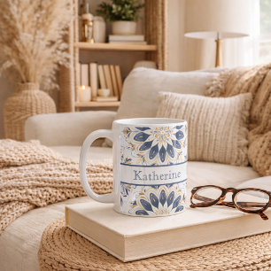 Benutzerdefiniertes Elegantes Mandala Gold Navy Kaffeetasse