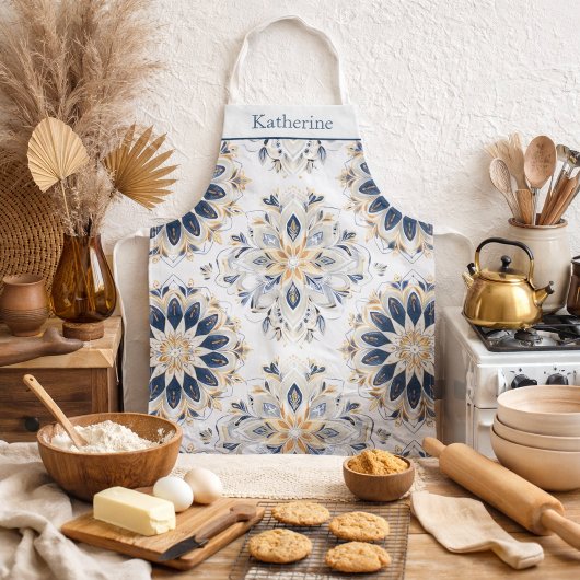 Benutzerdefiniertes Elegantes Mandala Gold Navy Schürze
