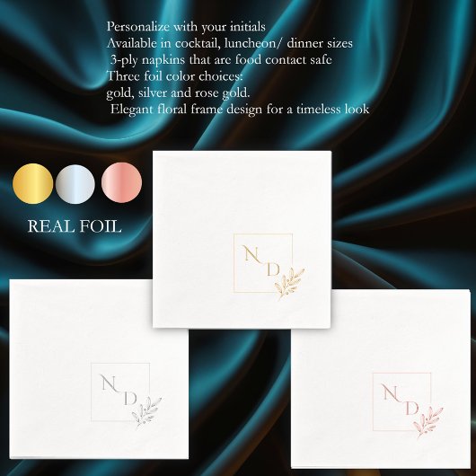 Benutzerdefiniertes elegantes Monogram Square Flor Servietten Mit Folie