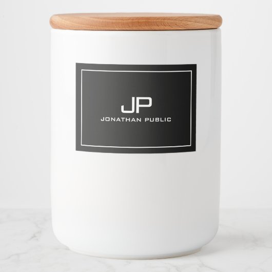 Benutzerdefiniertes elegantes Monogramm moderner e Lebensmitteletikett (Vorderseite)