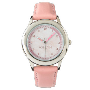 Benutzerdefiniertes elegantes rosa Monogram Kids L Armbanduhr