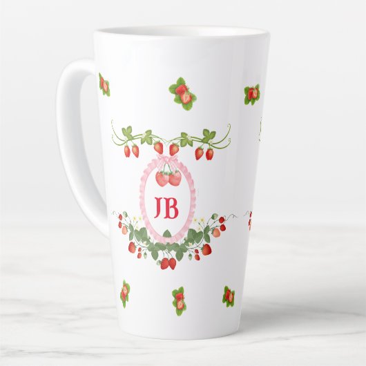 Benutzerdefiniertes Erdbeer-Monogramm Milchtasse (Linke Ecke)