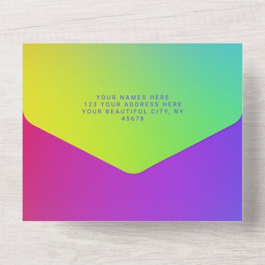 Benutzerdefiniertes Eyecatching Rainbow Modernes E All In One Einladung (Rückseite)