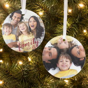 Benutzerdefiniertes FAMILIE Rot Schrift 2 Foto-And Ornament