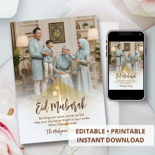 Benutzerdefiniertes Familienfoto Eid Mubarak Elega Feiertagskarte