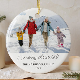 Benutzerdefiniertes Familienfoto einfaches frohes  Keramik Ornament